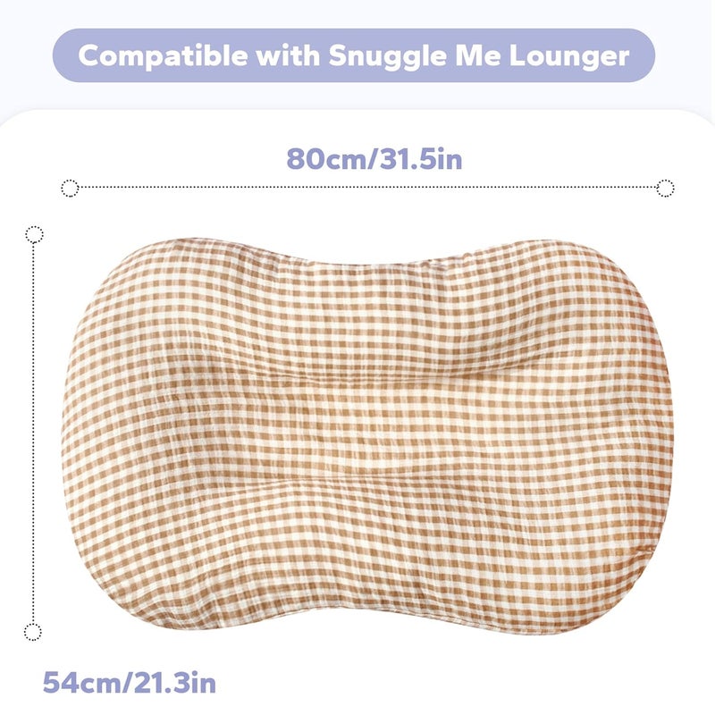 FUNUPUP Muslin Baby Lounger Cover Compatible with Snuggle Me Lounger, Infant Pillow Cover for Newborn, Removable Nest Slipcover for Boys and Girls, Only Cover, Beige and Plaid - Image 4